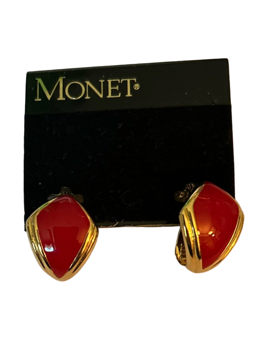 Monet Gold-Tone and Bright Red Clip Earrings